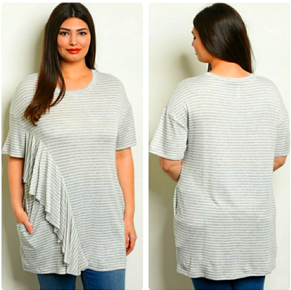 Watermelon gray and white striped top 1X